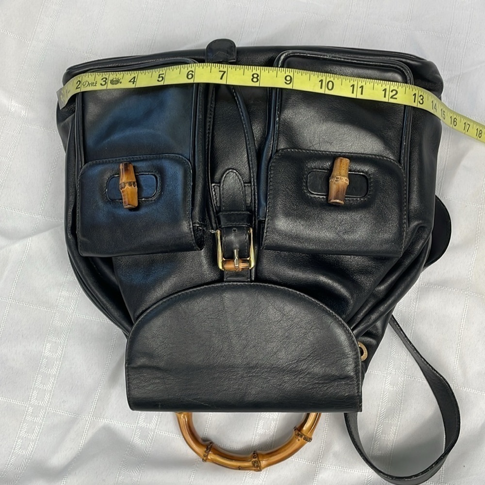 Gucci Leather Bamboo Backpack Black Designer Luxury Rucksack Twin Pocket - Picture 9 of 17